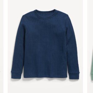 NEW Boy’s OLD NAVY GRAY BLUE THERMAL WAFFLE KNIT LONG SLEEVE SHIRT HENLEY SZ 5T